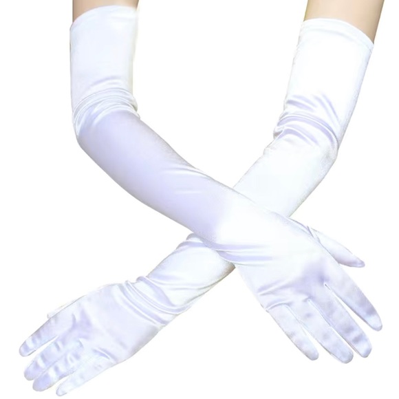Above Elbow Bridal or Prom Gloves in Shiny White Satin - Picture 1 of 4